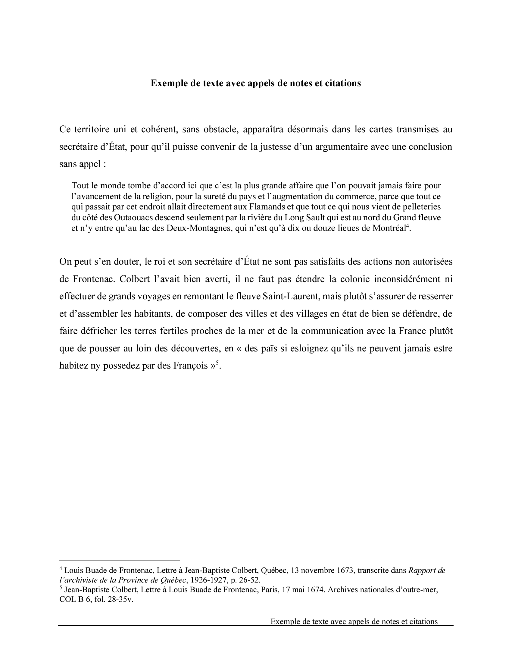 Exemple de texte avec appels de notes et citations (image)